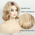 Blonde Shoulder Length Curly with Layered Dark Roots Wigs