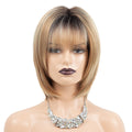 Ash Blonde Layered Bob Wigs with Air Bangs Short Straight Wig For Women