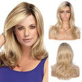 Ombre Blonde Roots Dark Brown Long Curly Wavy Wig