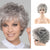 Short Grey White Ombre Layered Curly Wig Puffy Bangs