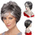 Short Layered Ombre Black Grey Curly Wigs Old Lady