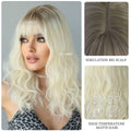 Platinum Blonde  Wavy Wig with Bangs  Synthetic Ombre White Hair Platinum Wig  20 Inch