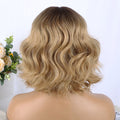 Curly Bob Wig with Bangs Natural Looking Short Ombre Brown Mixed Blonde Wig