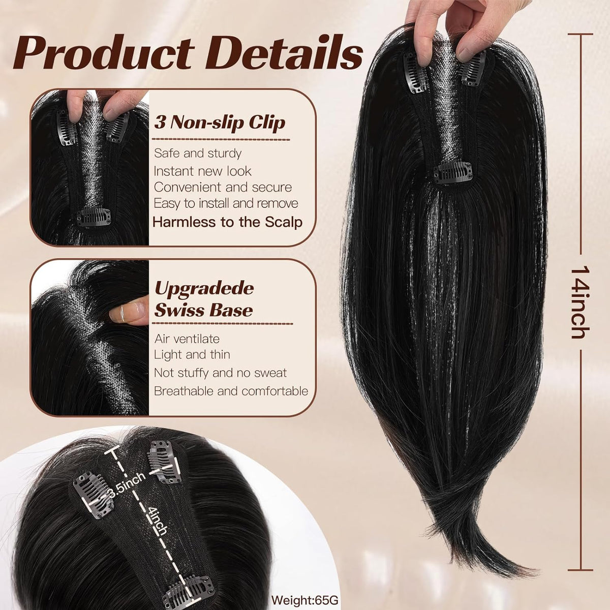 100% Human Hair 14 Inch Hair Toppers for Women Hair Pieces - Wigyy