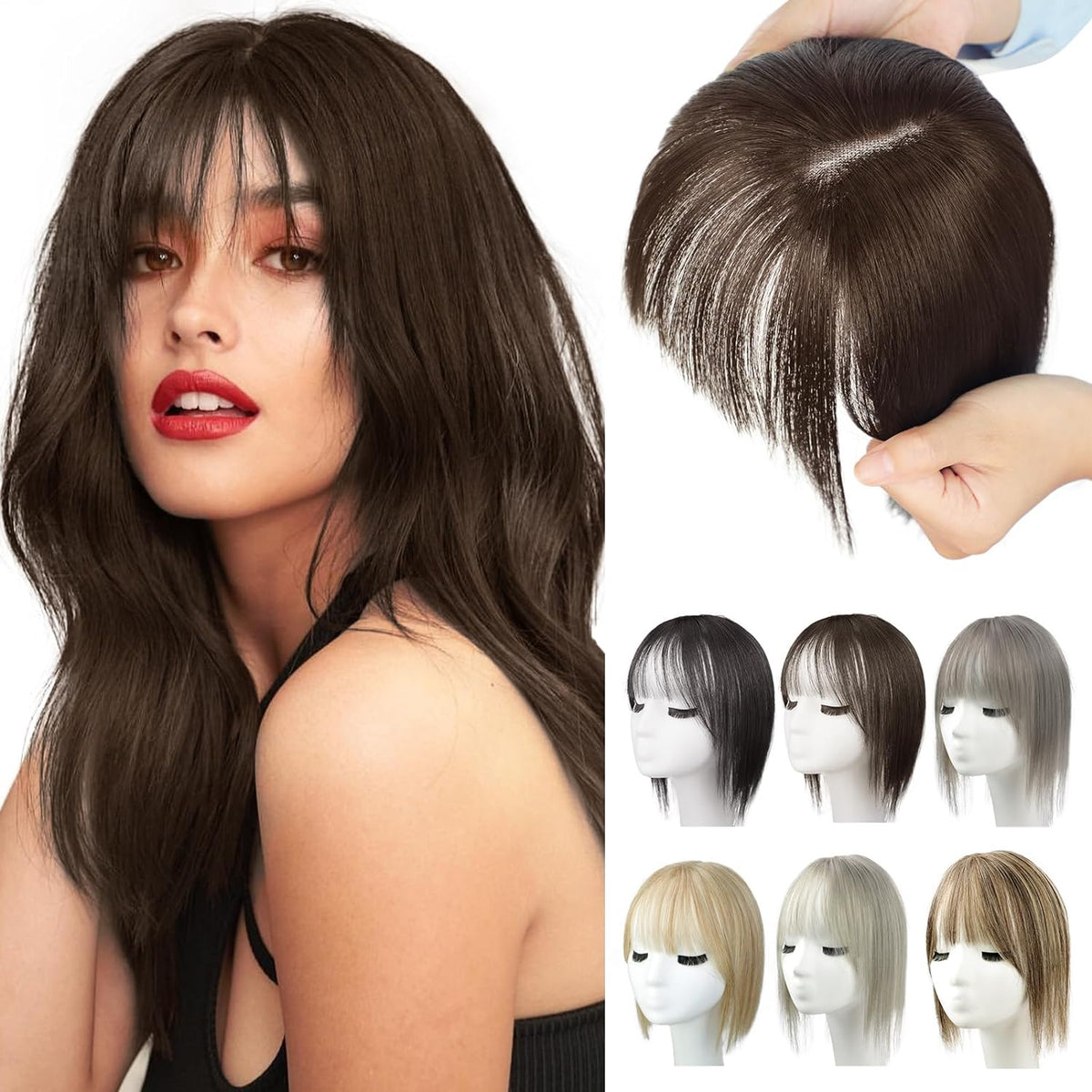 100 Human Hair Toppers for Women Adding Hair Volume Topper with Bangs