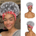 Hot Sexy Kinky Silver Grey Curly Wig with Red Headband
