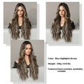 Ins Hot Brown Pick Dye Beige Wavy Long Curly Hair Heat-Resistant Wig