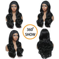 Natural Black Body Wave Wigs with Turban 26''