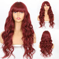 Ombre Red Long Body Wavy Natural Wigs with Bang