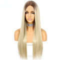 Long Straight Hair Synthetic Front Lace Wig Medium Parting Hairstyle