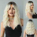 Women's Medium Parting Long Curly Hair White Sand Gold Head Dyed Black Suitable For Parties