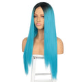 2021 Black to Blue Straight Mini Lace Front Wigs
