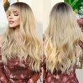 Women Bangs Long Curly Hair Big Waves Golden Head Dyed Brown Fluffy Natural Wig