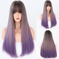 Ins Hot Women's Gradient Color Long Straight Hair Air Bangs Wig