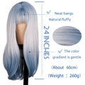 Ins Hot Ombre Blue Off-white with Bangs Natural Wave Pinup Wig