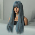 Blue Wig with Bangs Synthetic Hair Wig for Women 24 Inch Long Straight Wig