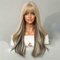 Women Bangs Pick Dye Long Curly Hair Big Wave Wig Suitable For Party Use