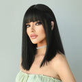 Ins Hot Women's Air Bangs Black Medium Length Straight Wig For Daily Use