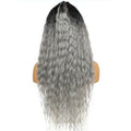 Women's Long Curly Hair In Parting Waves Silver Gray Front Lace Wig Suitable For Party Use
