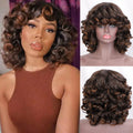 Short Afro Curly Wig with Bangs Ginger Orange Synthetic Wigs