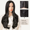 Ins Hot Long Layered Wig Black Middle Part Wavy Wigs