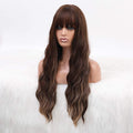 Long Wig with Bangs Synthetic Black Wavy Wig for Women
