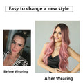 Ins Hot Women's Middle Parting Long Curly Hair Wavy Volume Pink Brown Wig Suitable For Party Use