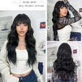 Ins Hot Long Black Wig Wavy Wigs with Bangs