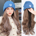 17inch Long Wavy Wig Blue Soft Knit Cap