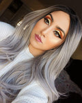 Ins Hot Long Wavy Mini Lace Front Gray Wigs