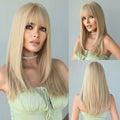 Straight Wigs for Women with Bangs Natural Mixed Color Heat Resistant Wig
