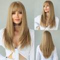 Straight Wigs for Women with Bangs Natural Mixed Color Heat Resistant Wig
