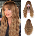 Long Wig with Bangs Synthetic Black Wavy Wig for Women