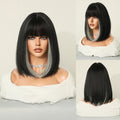 Platinum Short Hair Pick Dyed Black Short Straight Hair Wig Head Set Suitable For Party Use