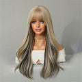 Women Bangs Pick Dye Long Curly Hair Big Wave Wig Suitable For Party Use