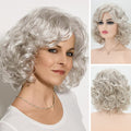 Grey Curly Wigs for White Women Short Gray Mixed Little Light Brown Wavy Wig