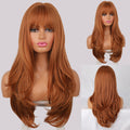 Long Water Wave Wigs Ombre Brown to Blonde Wigs with Bangs for Women