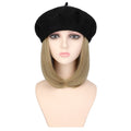 Wigyy Bob Hat Wig 9.5 Inch Straight Short Synthetic Bobo wigs Hat with hair Natural balck French Wool Artist Attached