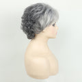 Short Grey Wigs for White Women Mixed Silver Curly Wavy Wigs