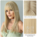 Women's Blonde Air Bangs Long Straight Hair Inside Button Wig For Daily Use