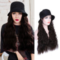 Wigyy 24inch Black Bucket Hat with Wave Hair Cap Wig
