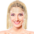 Wigyy Rhinestone Headpiece 1920s Crystal Flapper Cap Headpiece Beaded Belly Dance Cap Bridal Tassel Cap Head Chain Jewelry Nights Party Hair Accessories