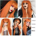 Long Straight Synthetic Wigs with Bangs Copper Ginger Orange Cosplay Wigs