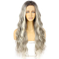 Women's Long Curly Hair In Parting Waves Silver Gray Front Lace Wig Suitable For Party Use