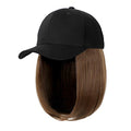 Ins Hot Black Baseball Cap with 14'' Hair Extensions Adjustable Wig