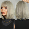 Women's Short Straight Hair Bangs Beige Teal Short Hair Wig Suitable For Party Use