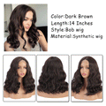 Short Wavy Dark Brown Synthetic Wig for Women Middle Part Wig