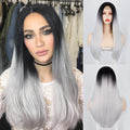 2021 Black to Silver Straight Mini Lace Front Wigs