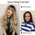 Women Bangs Layered Long Curly Hair Gradient Color Wig For Daily Use
