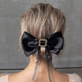 Wigyy 2pcs Large Bow Hair Clip Rhinestone Barrette Bowknot Clip Long Ribbon Vintage Hair Accessories
